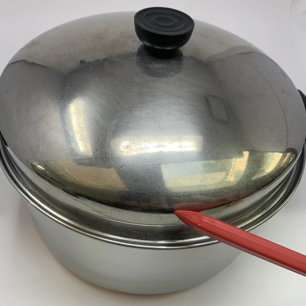 Pre 1968 Revere Ware 1801 Copper Bottom 6 Quart Stock Pot/ Dutch Oven w Dome Lid